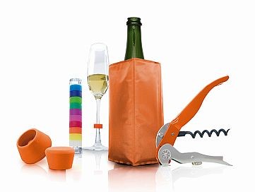 Pulltex Oranžový Starter Set Wine&Sparkling - vývrtka,silikónový stoper na víno a šampanské, chladiace vrecko, identity